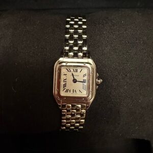 Cartier Panthère Silver Watch with Blue Accents